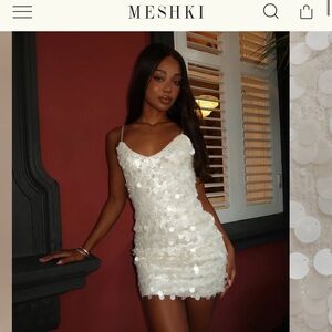 Meshki White Sequin Mini Slip Dress